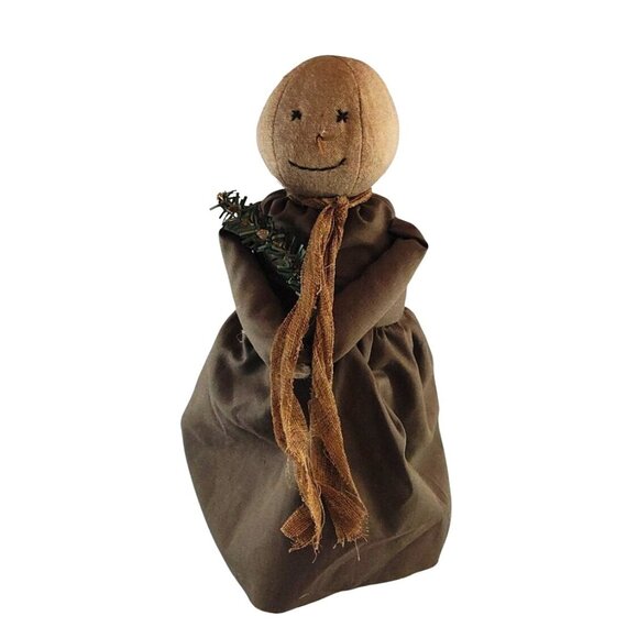 Primitive Handmade Rag Doll With Brown Dress & Scarf - Picture 1 of 13